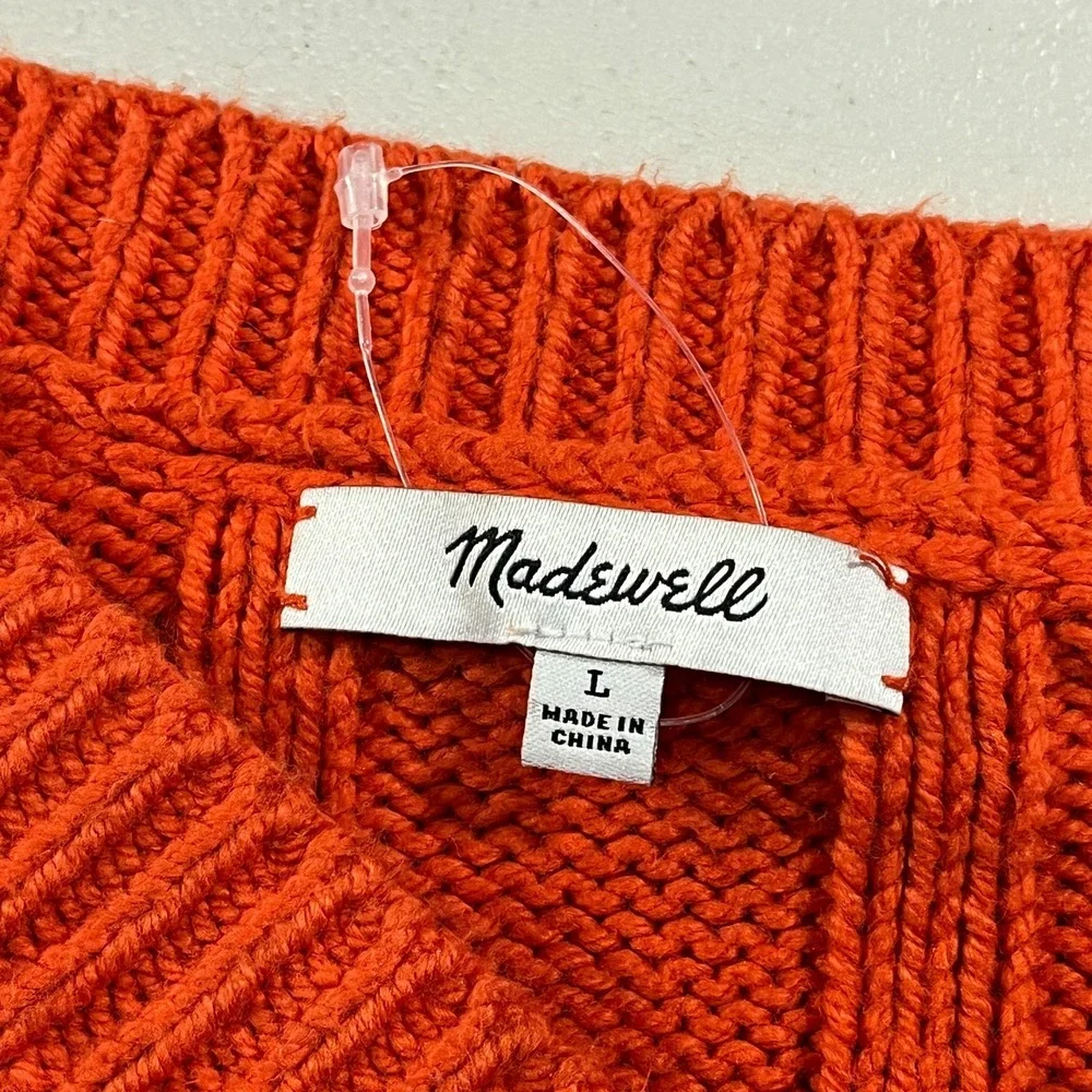 Madewell Sweater Womens Large Orange Cotton Blend Cable Knit Pullover‎ Cottage